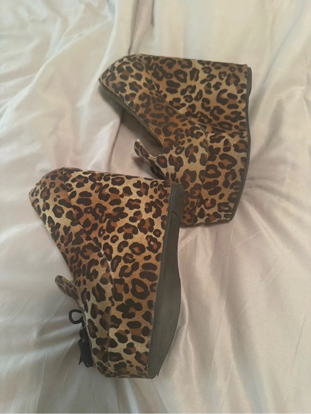 Source Unknown Leopard Print Wedge Booties - Tan and Black